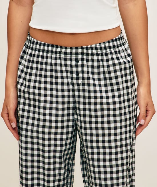 Pantalon en popeline imprim&eacute; vichy;