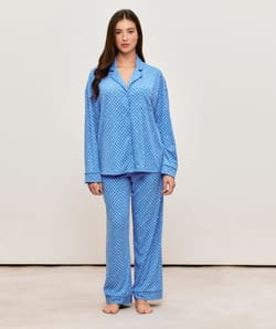 Ribbed jersey trousers with summer pattern;