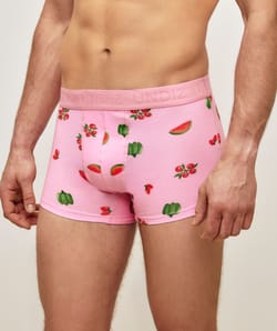 Pink cotton boxer with fruit patterns;