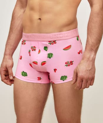 Pink cotton boxer with fruit patterns;