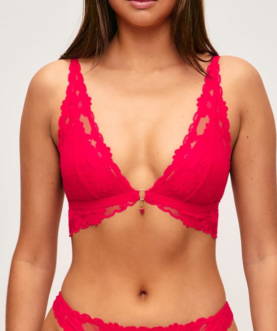 Triangle lace scarf bra with strawberry pendant;