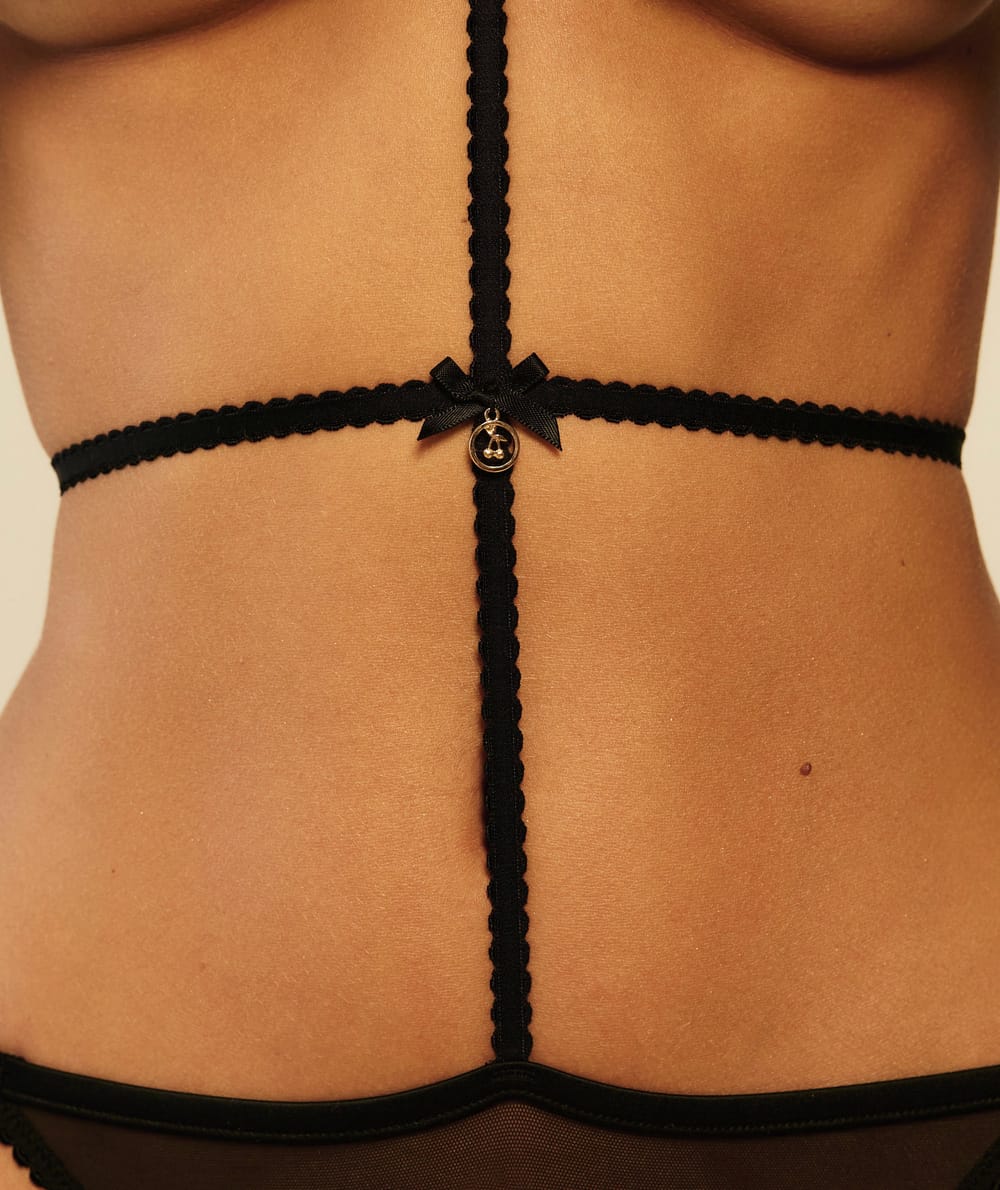 Tulle thong with straps;