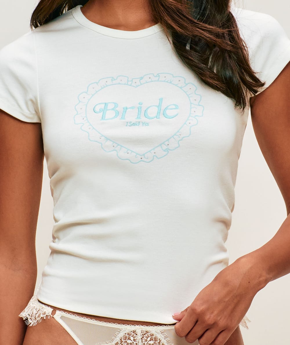 Short sleeve jersey T-shirt embroidery Bride sequins;