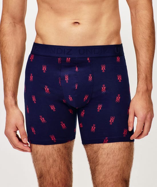 Cotton boxer shorts with lobster print;