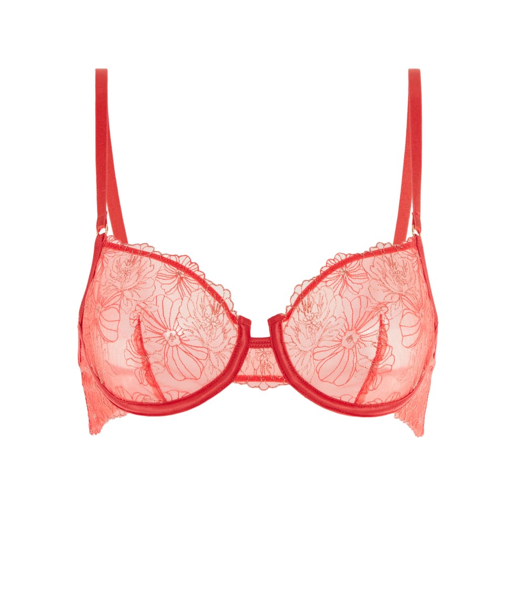 Soutien-gorge corbeille en mesh brodé fleuri rose;