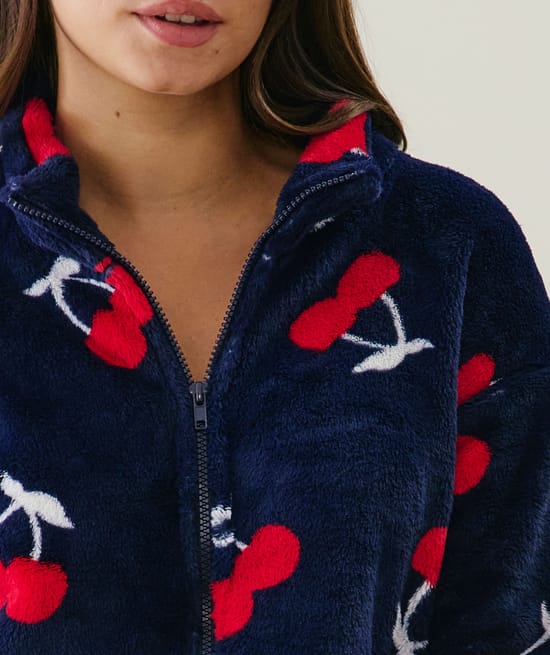 Cherry print fleece jacket;