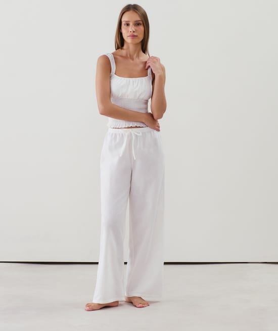 Straight-leg trousers with linen effect;