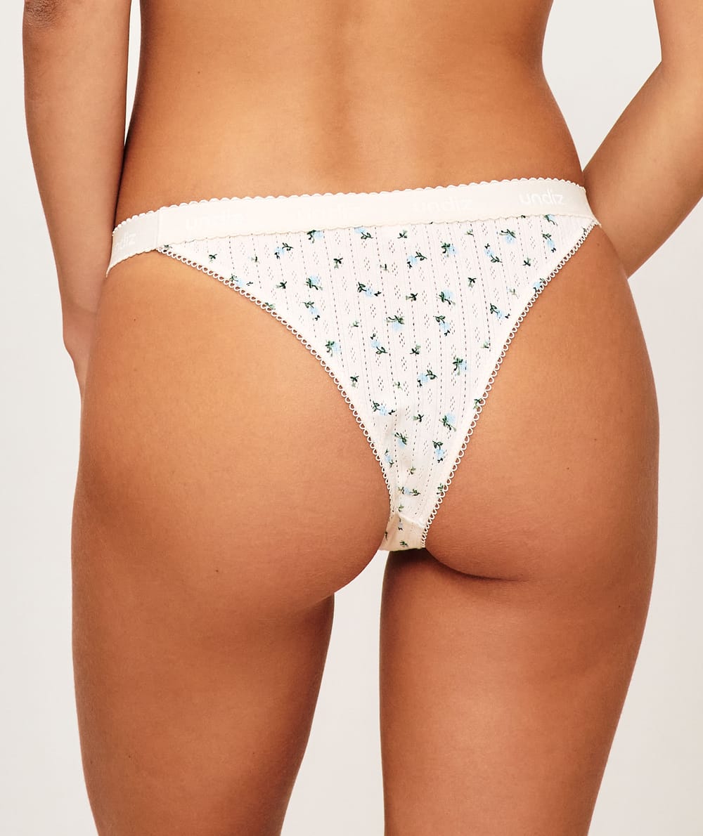 Cotton thong with floral pattern;