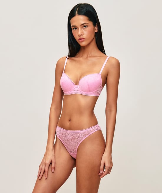 Lace floral plunge bra;