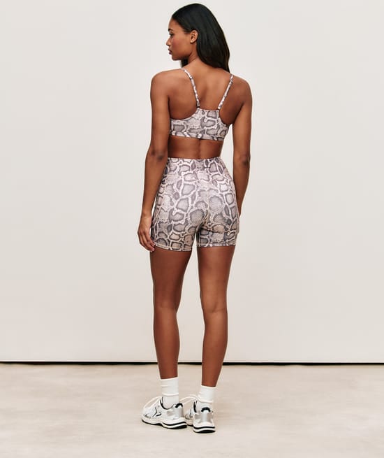 Snake print microfibre sports bra;