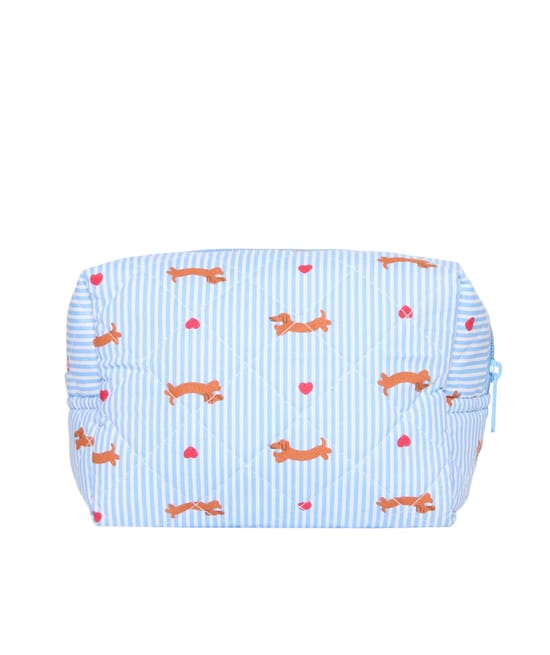 Padded pouch with striped and dachshund print;