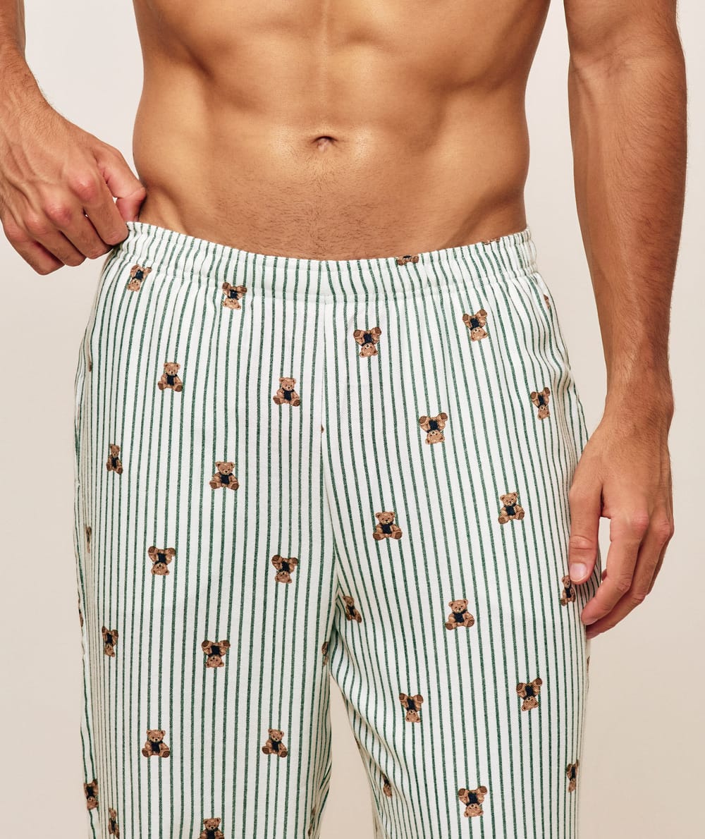 Striped flannel pants with teddy bears;