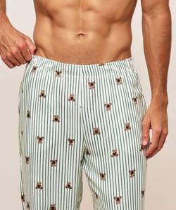 Striped flannel pants with teddy bears;