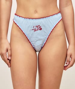 String fronc&eacute; en coton &agrave; rayures avec broderie "I love my hot lover;