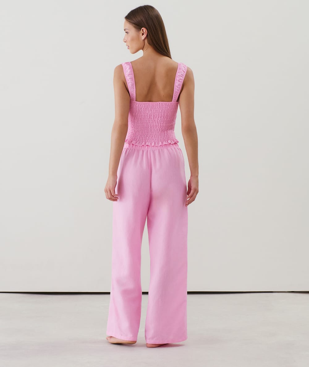 Straight-leg trousers with linen effect;