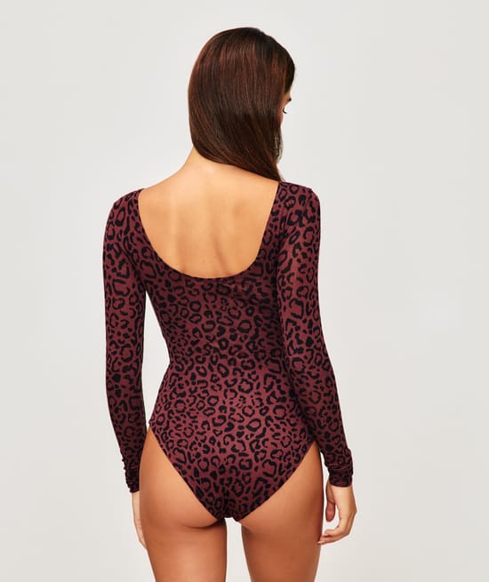 Cuerpo segunda piel mangas largas estampado de leopardo;