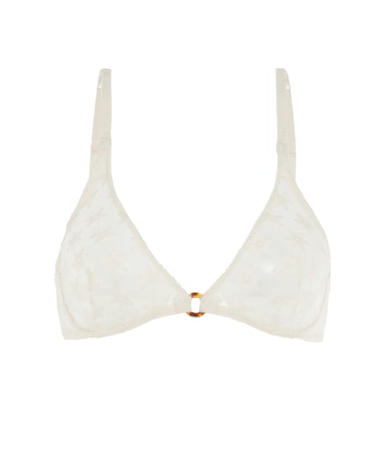 Embroidered halter triangle bra - white;
