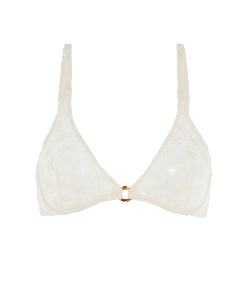 Embroidered halter triangle bra - white;