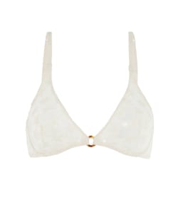 Embroidered halter triangle bra - white;