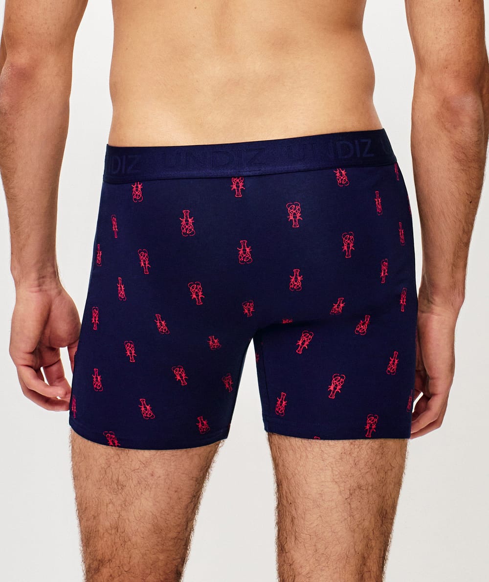Cotton boxer shorts with lobster print;