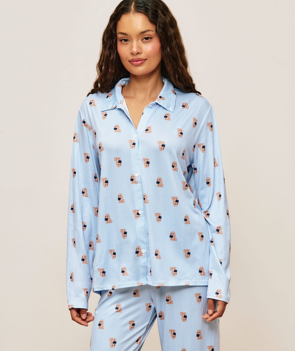 Shirt and pants set with stripes and small dogs;