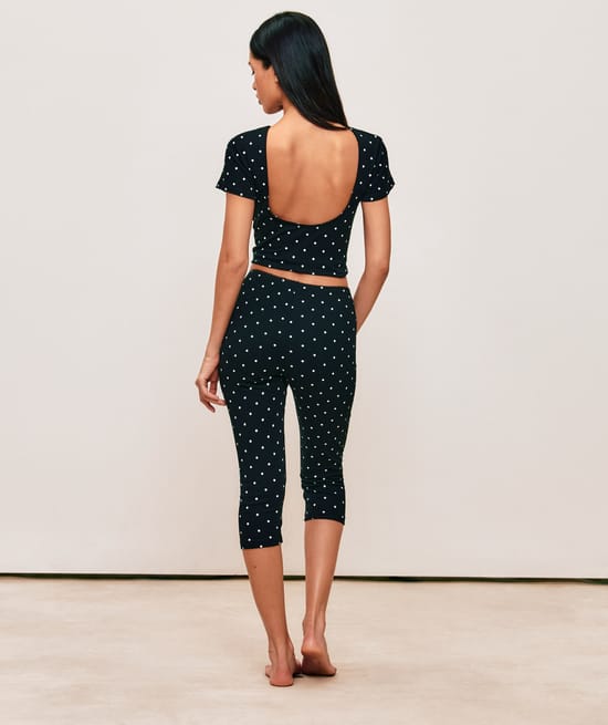 Printed jersey polka dot halter neck t-shirt;
