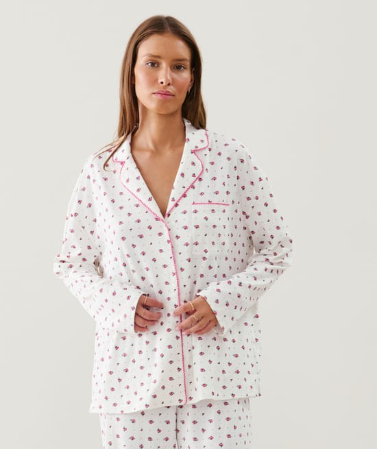 Ribbed jersey shirt with floral patterns;