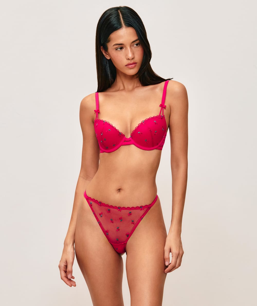 Cherry print padded bra;