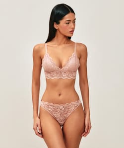 Floral lace plunge triangle bra;