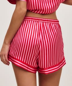 Striped satin shorts;