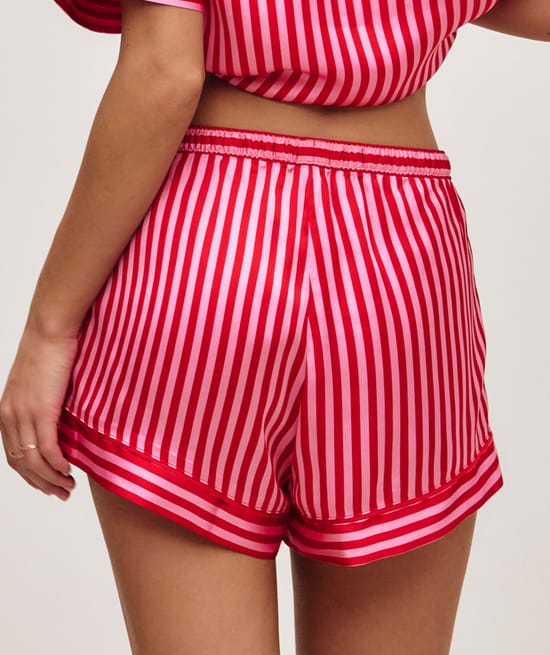 Striped satin shorts;