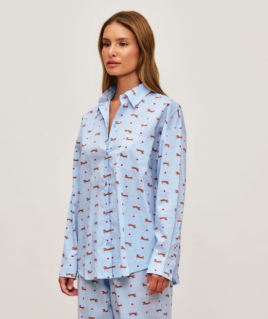 Striped poplin shirt with dachshunds;