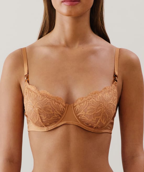 Lace balconette bra - light brown;