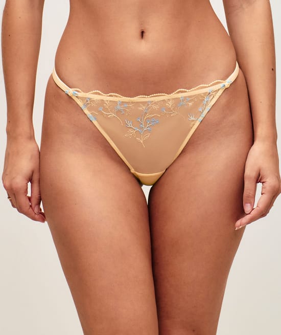 Thong with floral embroidery;