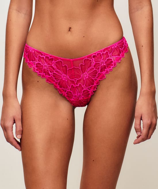 Lace string with floral embroidery;