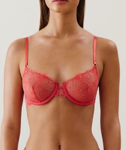 Soutien-gorge corbeille en mesh brodé fleuri rose;