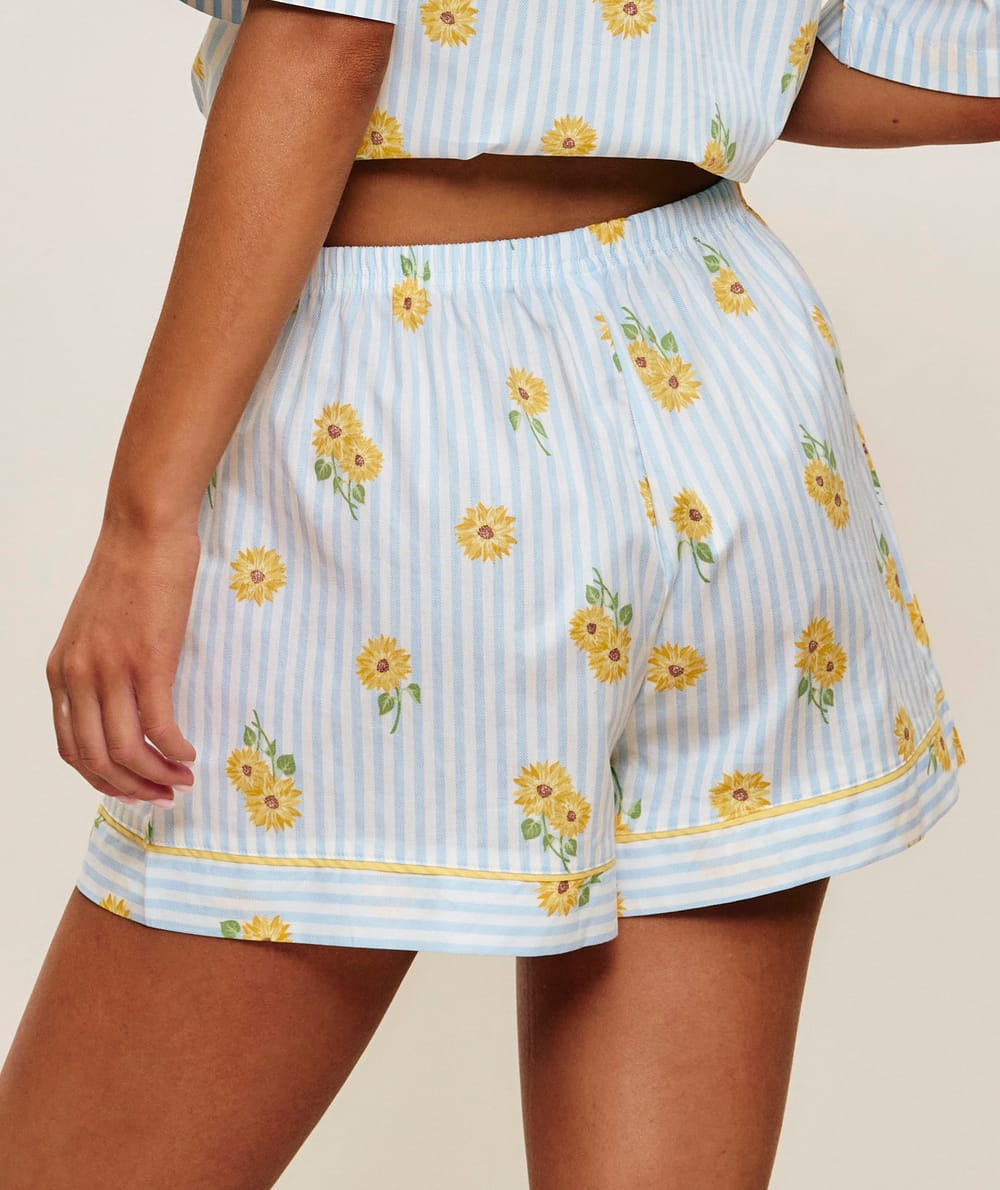 Short en coton imprim&eacute; tournesols;