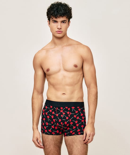 Cotton boxer shorts with lollipop pattern;