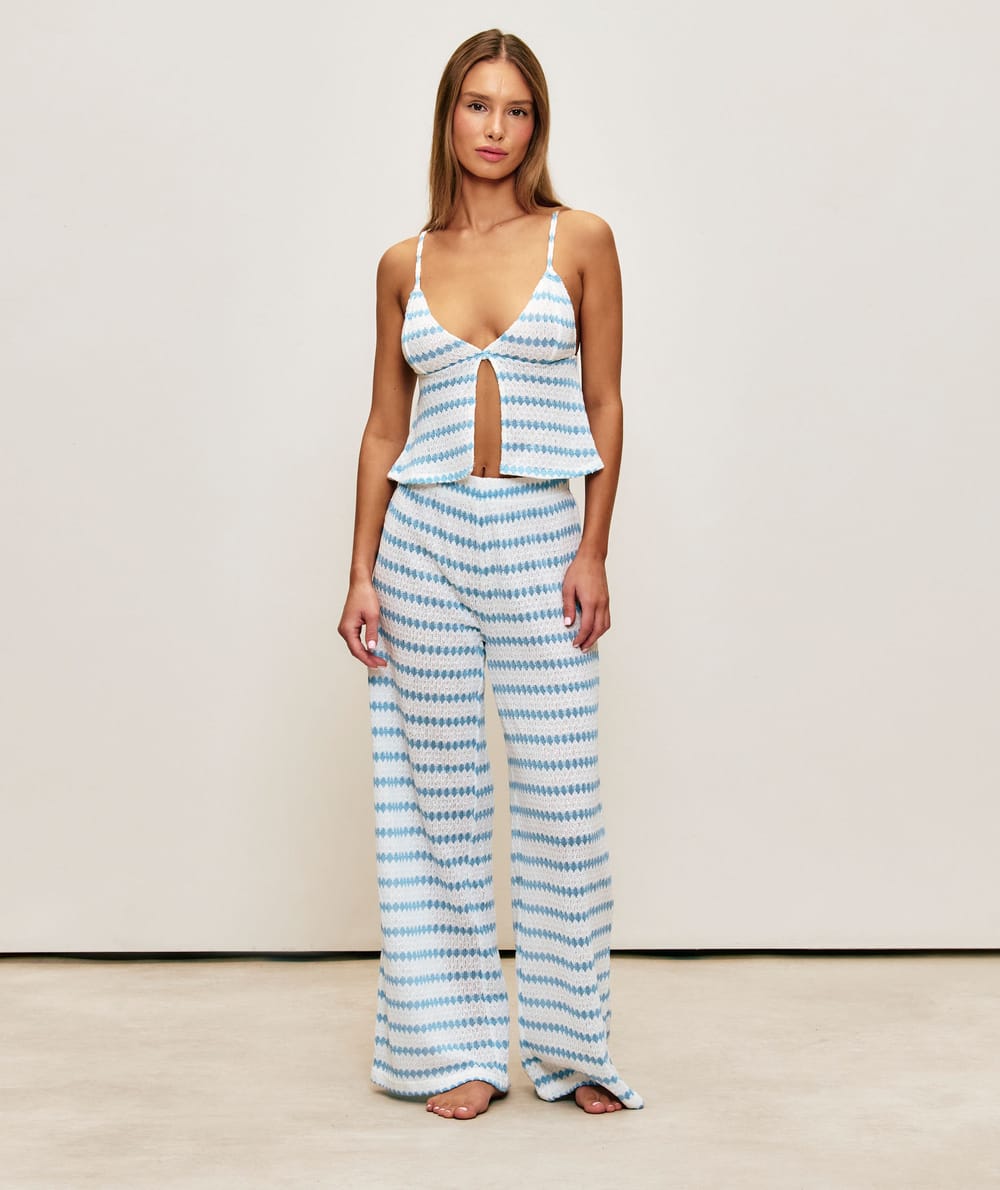 Pantalon en crochet avec motif ray&eacute;;