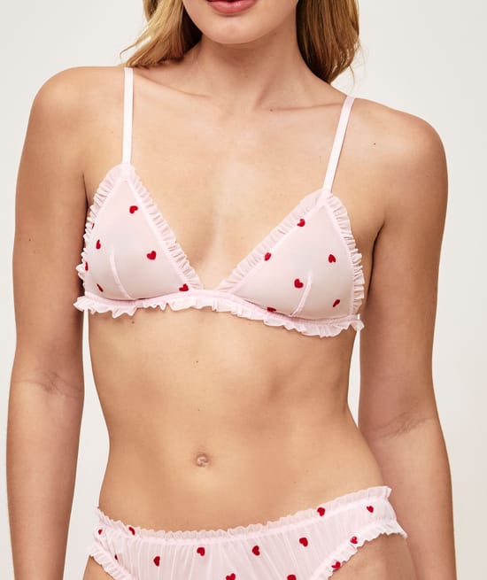 Heart pattern tulle triangle bra;