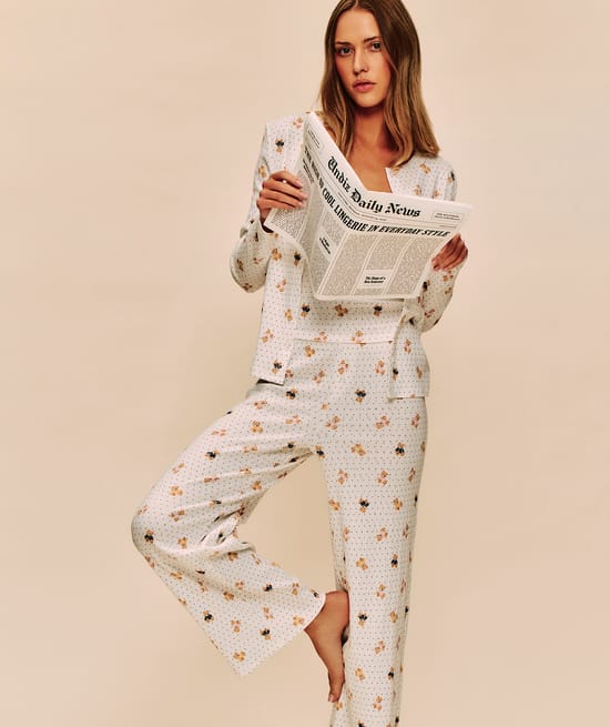 Teddy bear printed pointelle pants;