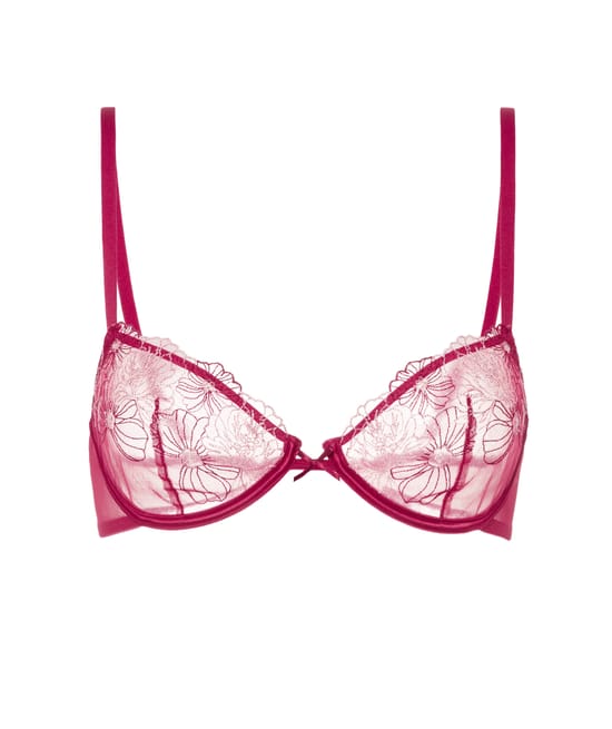 Balconette bra with lace and embroidery;
