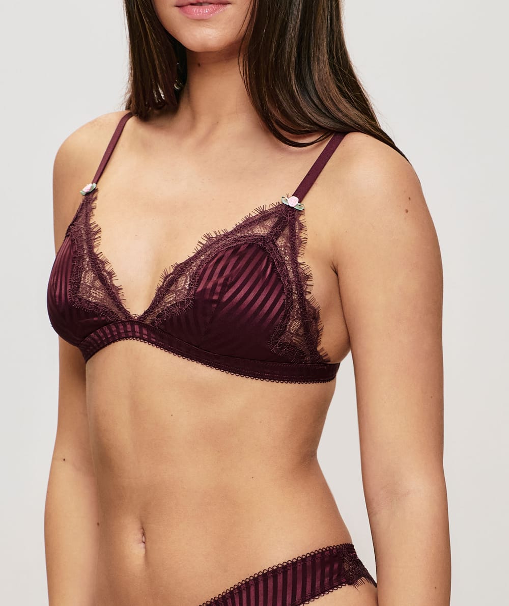 Satin and lace triangle bra;