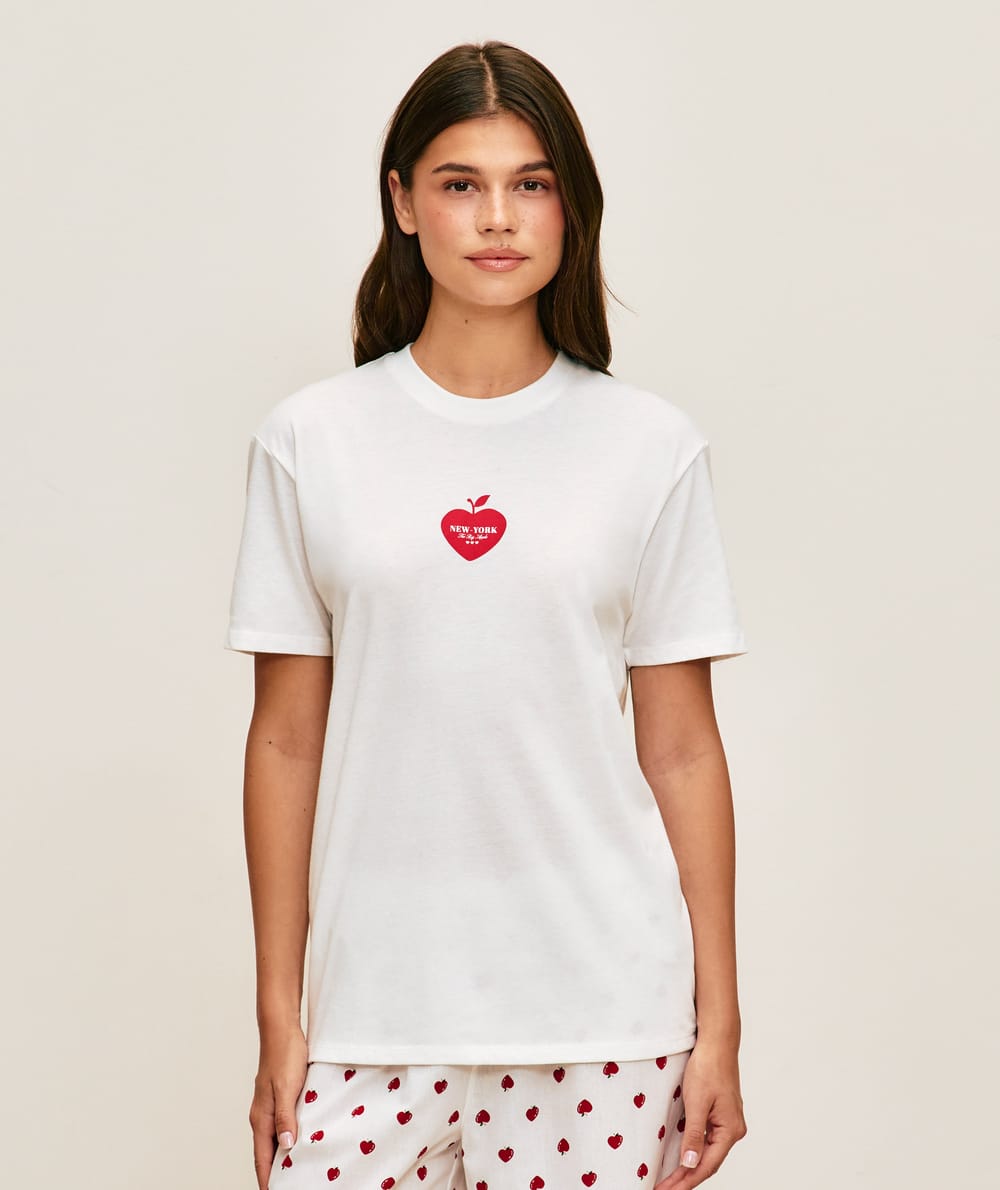 T-shirt l&eacute;ger en jersey imprim&eacute; pomme;
