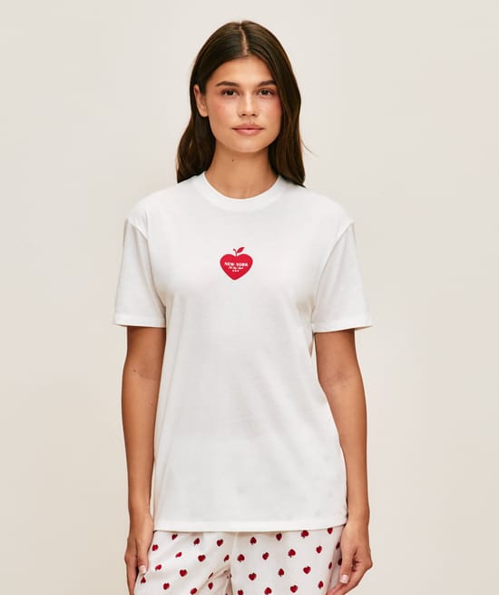 T-shirt l&eacute;ger en jersey imprim&eacute; pomme;