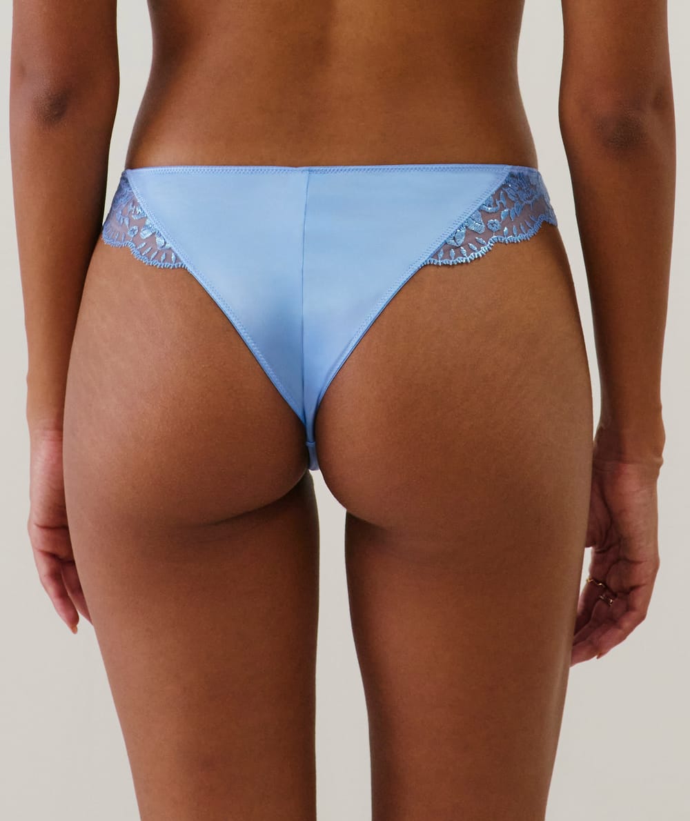 Microfibre thong with embroidery;