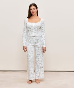 Pointelle trousers with flower pattern;