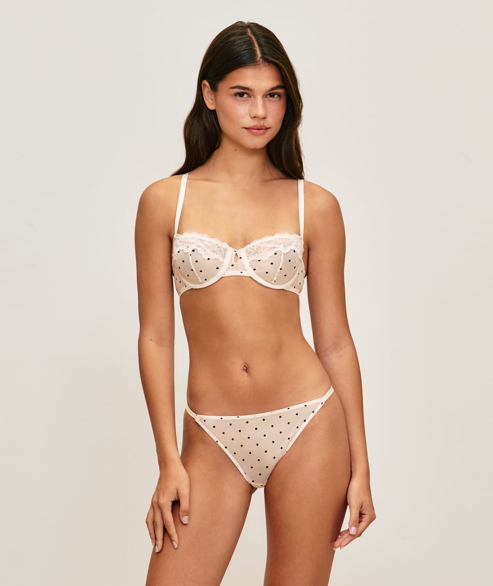 Polka dot mesh thong;