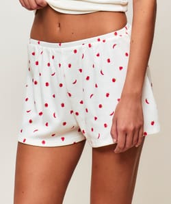 Shorts in printed ribbed jersey with chili and heart patterns;