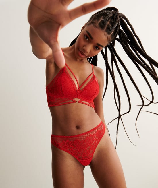 Floral lace tanga briefs;